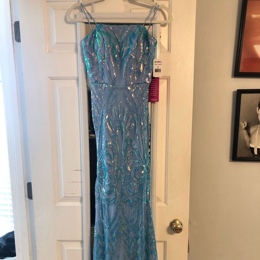 Dillards Blue Sequin Prom Dress